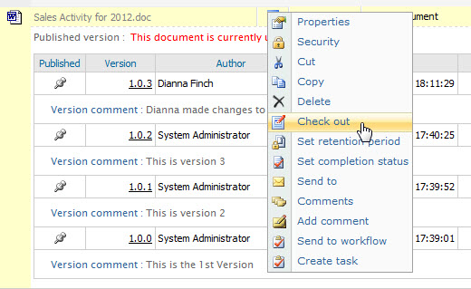 The document check out menu