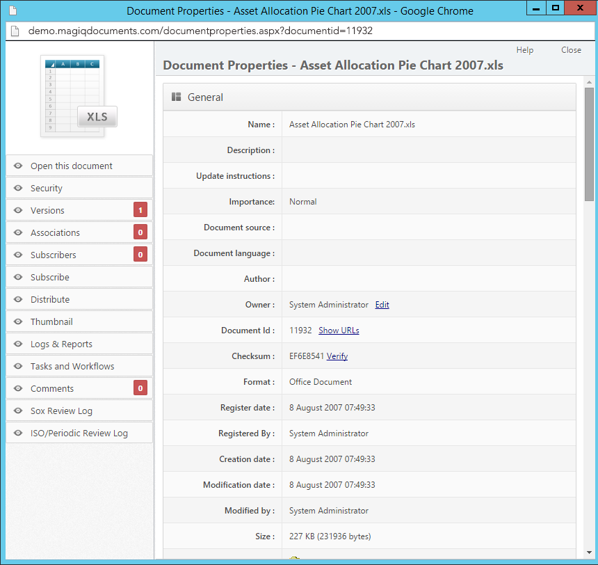 document properties