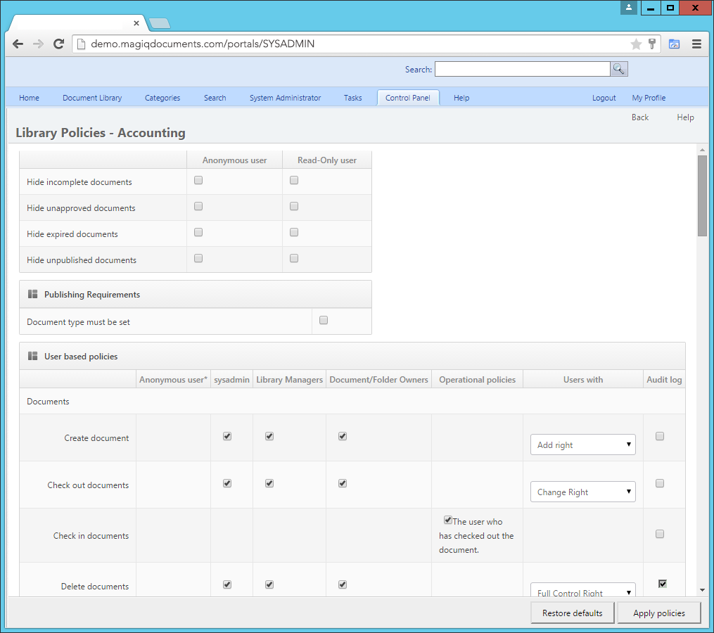 Document Library Policies